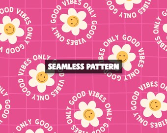 Naadloos roze retropatroon – digitaal papier Groovy Daisy.