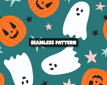 Halloween Seamless Pattern – Ghosts & Pumpkins – Spooky Digital Paper – 12x12” JPG, 300 DPI