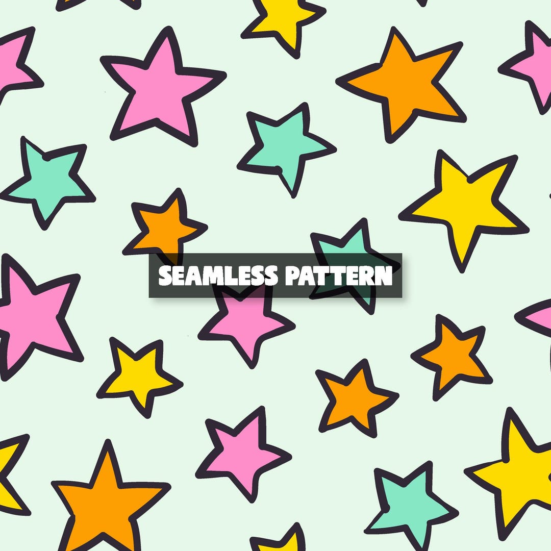 Patterned Stars Sticker Colorful Star Seamless Pattern – Cute Stars Digital Paper. - Etsy