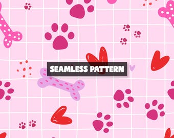 Pink Paw Print Seamless Pattern (Digital Download)
