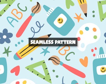 Back To School Seamless Pattern: Colorful School Supplies (Digital Pattern)