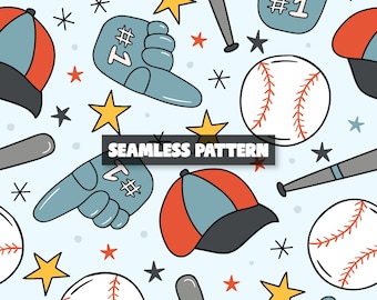Baseball Seamless Pattern, Retro Design (Digital Paper)