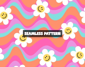 Naadloze patroon glimlach madeliefje – digitaal digitaal papier madeliefje.