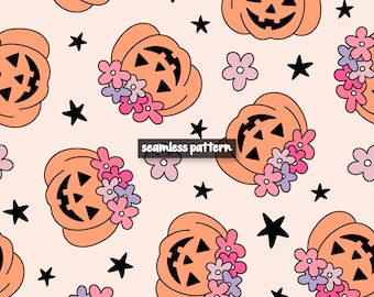 Naadloze bloemmotief pompoen meisje Halloween naadloos bestand