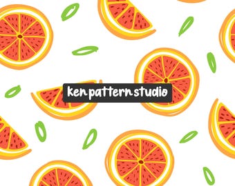Orange Fruit Seamless Pattern, Summer Digital Paper.