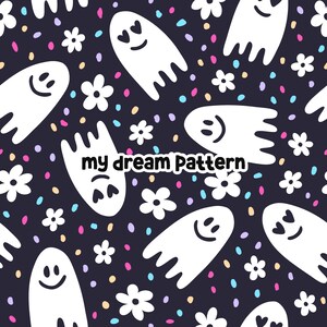 Daisy Ghosts Seamless Pattern Cute Ghost Digital Pattern Spooky Ghosts Repeat Pattern Spooky Halloween