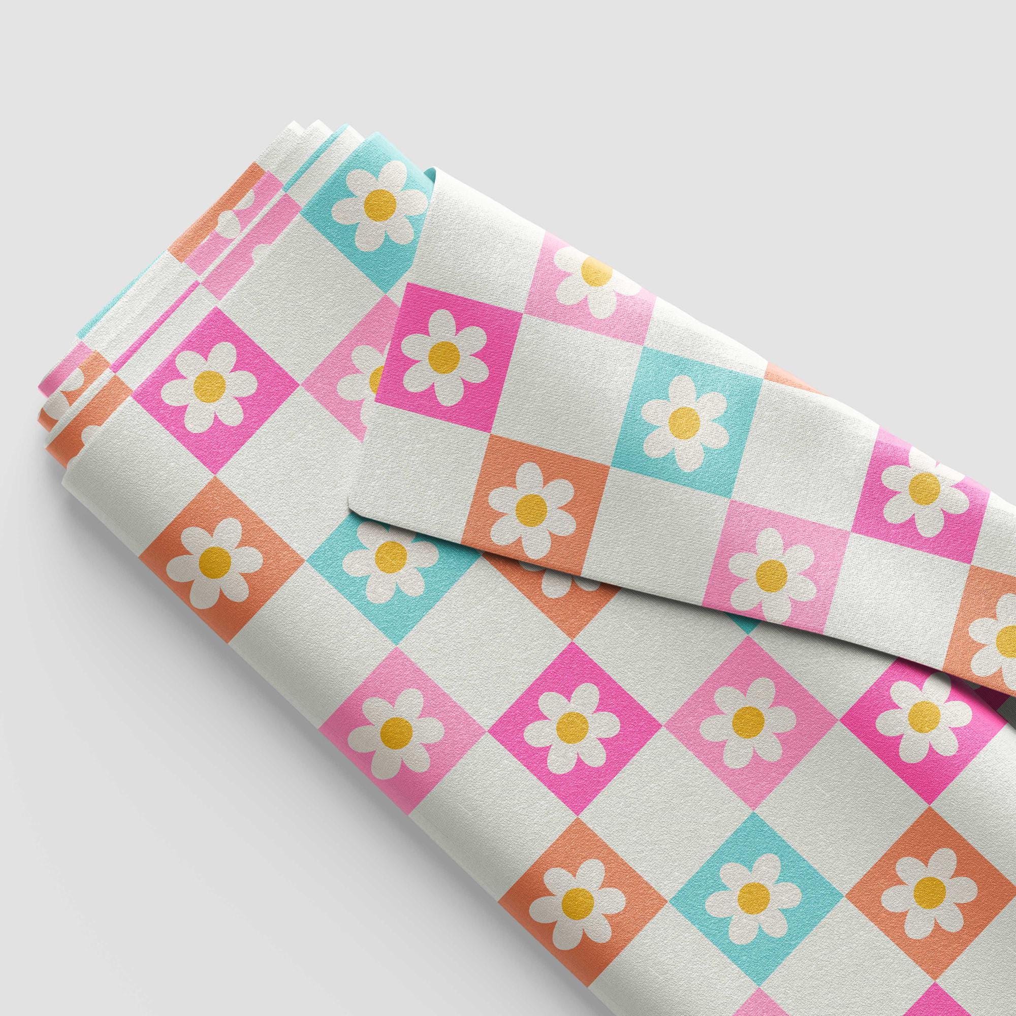 Retro Daisy Checkered Seamless Pattern – Floral Checkered Seamless File ...