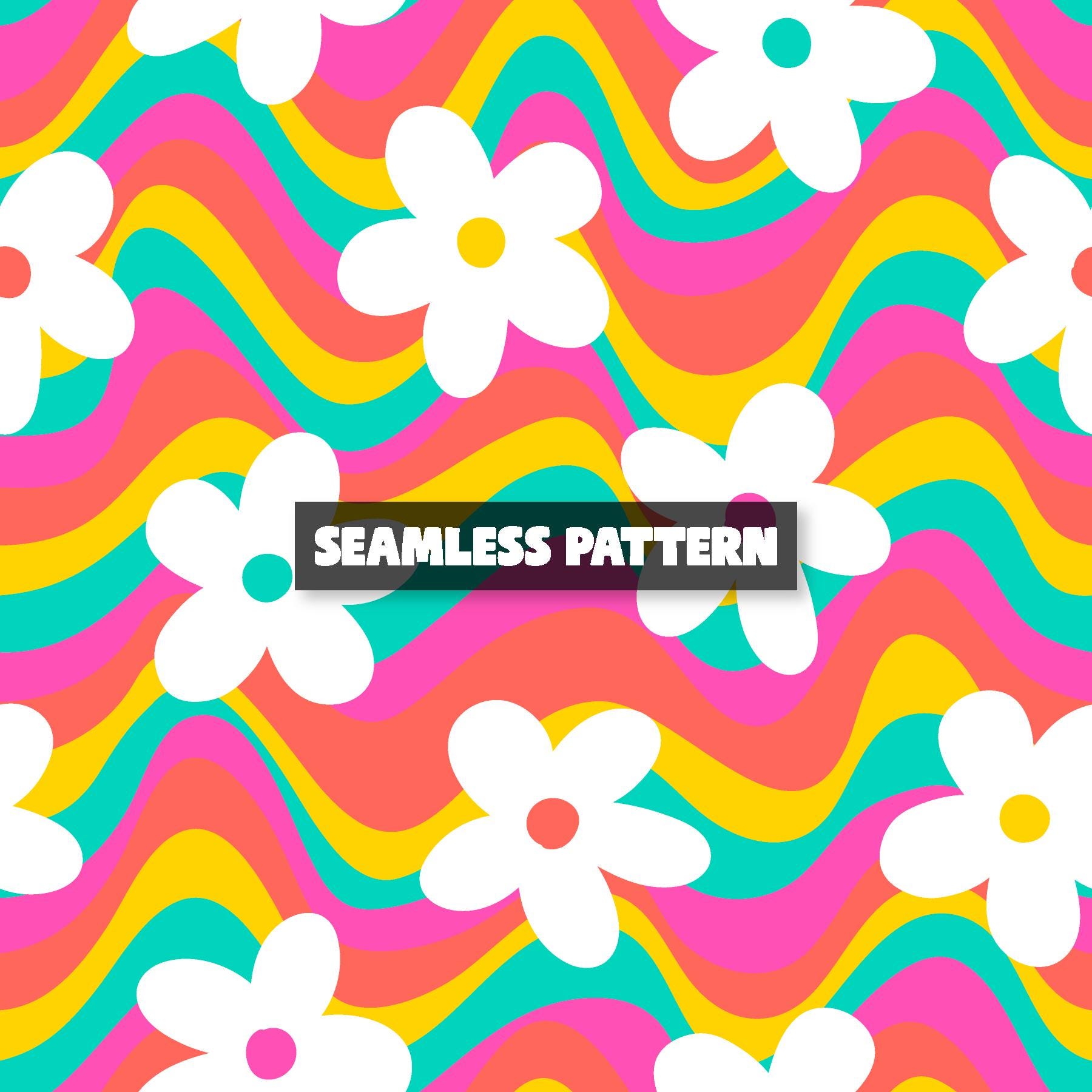 Groovy Rainbow Daisy Seamless Pattern, Retro Floral Design (digital ...