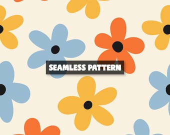 Retro Floral Seamless Pattern – Retro Daisy Digital Paper.