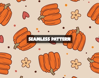 Fall Pumpkin Seamless Pattern, Autumn Digital Paper (Digital Download)