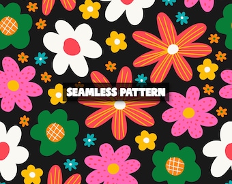 Colorful Floral Seamless Pattern, Spring Summer Design (Digital Download)