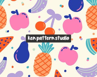 Colorful Fruits Seamless Pattern, Summer Digital Paper (Digital Download)
