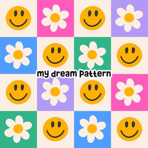 Retro Checkered Seamless Pattern Retro Checkered Smile Digital Pattern Checkered Daisy Seamless Design