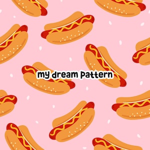 Hot Dog Seamless Pattern Hot Dog Seamless Design Hot Dog Repeat Pattern For Fabric Sublimation