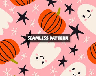 Pumpkin Ghost Seamless Pattern – Halloween Digital Paper.