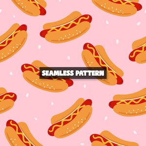 Modello senza cuciture di hot dog, design di tessuto alimentare (download digitale)