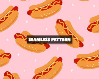 Hot Dog Seamless Pattern, Food Fabric Design (Digital Download)