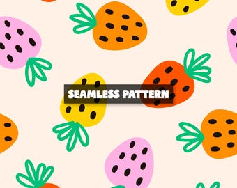 Strawberry Seamless Pattern, Colorful Summer Print (Digital Download)