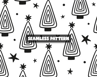 Naadloos zwart-wit kerstpatroon – digitaal kerstpapier doodle.