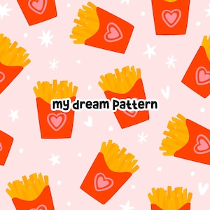 French Fries Seamless Pattern Valentines Fries Digital Pattern Fries Seamless File