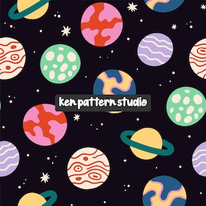 Planets Seamless Pattern, Space Repeat (Digital Download)
