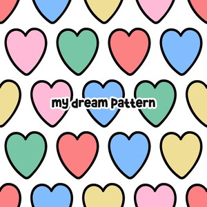 Hearts Seamless Pattern, Hearts Seamless File, Hearts Background, Colorful Hearts Digital Pattern.