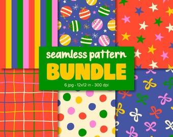 Bundel kleurrijke kerstpatronen – digitaal papier kerstversiering.