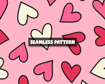 Valentines Hearts Seamless Pattern, Pink & Red Background.
