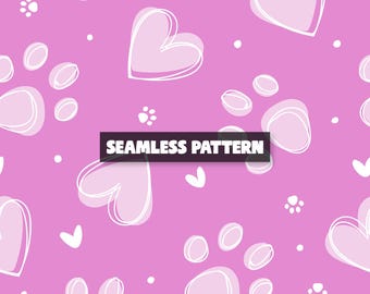 Dog Paw Seamless Pattern – Pink Paw Digital Paper.