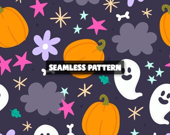 Spooky Halloween Pattern: Pumpkin, Ghost Repeat (Digital Download)