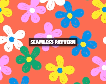 Bunte Blumen Muster, Frühlingsblumen Stoff Druck (Digitales Papier)