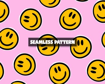Naadloos patroon met glimlachgezicht – digitaal Groovy Happy Face-papier.