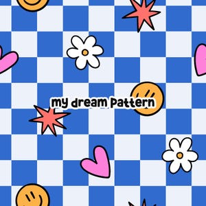 Blue Groovy Checkered Seamless Pattern Blue Retro Checkered Digital Pattern Blue Checkered Seamless File