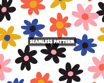 Spring Floral Seamless Pattern, Colorful Flowers Digital Paper.