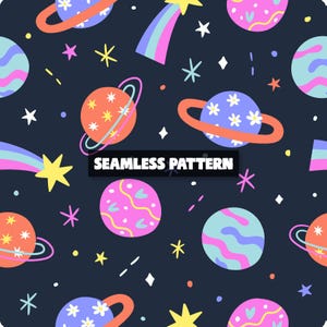 Planeter seamless mönster – digitalt papper med rymden.