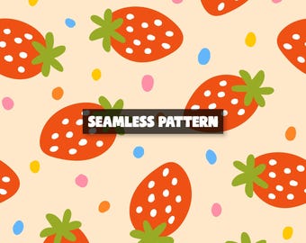 Strawberry Seamless Pattern Summer Strawberry Seamless Repeat Pattern