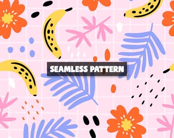 Tropical Floral Seamless Pattern, Summer Print (Digital File)