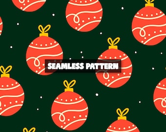 Naadloos patroon rode kerstversieringen – digitaal kerstpapier.