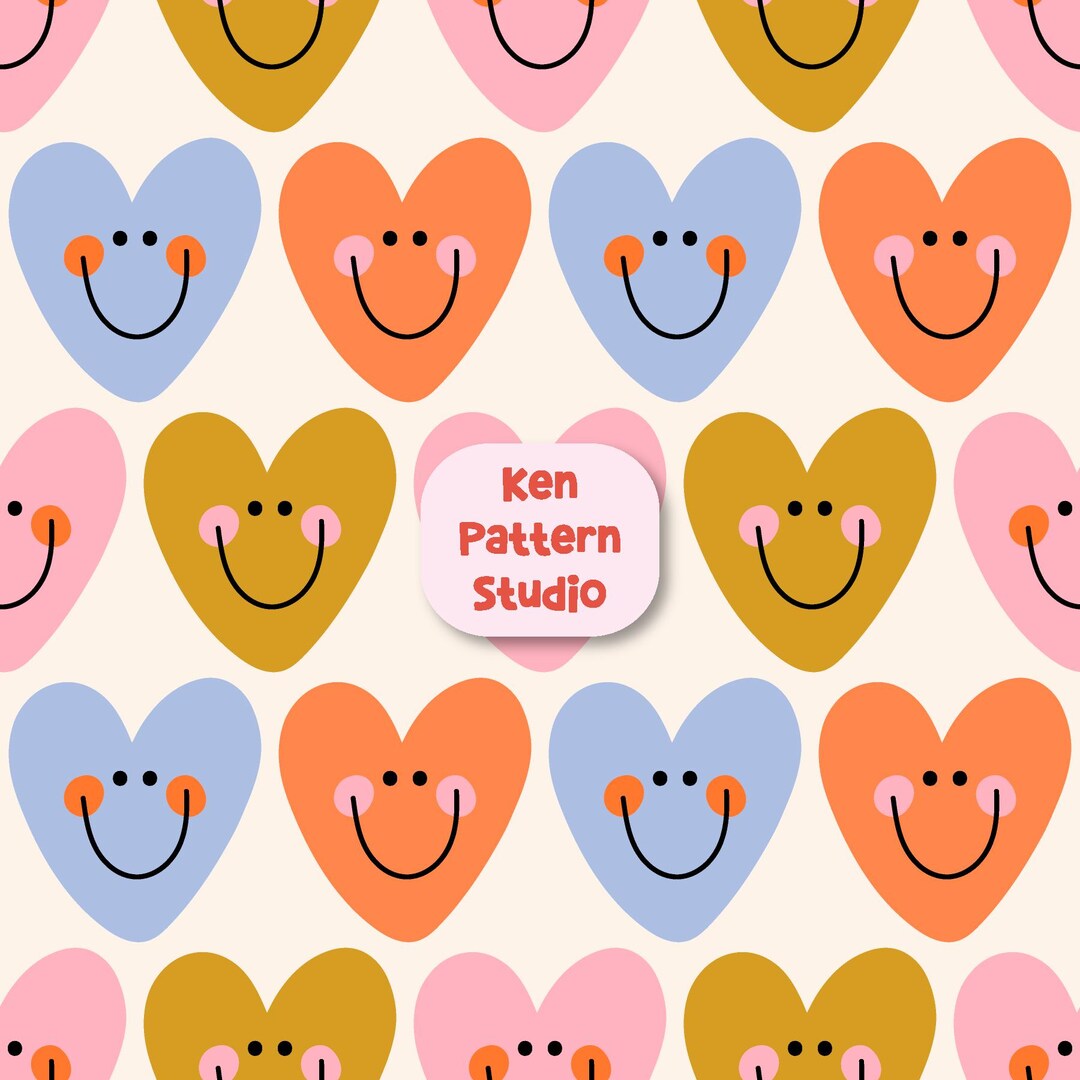 Happy Heart Seamless Pattern Retro Hearts Seamless Repeat Pattern - Etsy