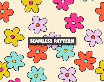 Retro Floral Seamless Pattern, Spring Flowers Digital Paper.