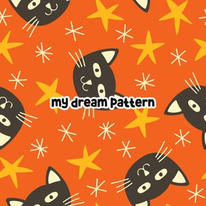 Gatos de Halloween sem costura, arquivo sem costura de Halloween, padrão de Halloween para tecido.
