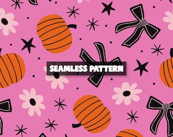 Bows Halloween Seamless Pattern – Pumpkin Bows Digital Paper.