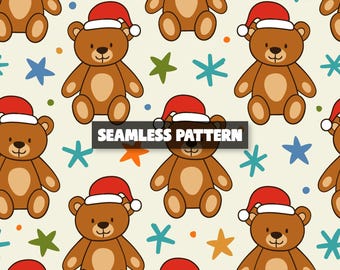Naadloze kerstteddybeerpatroon (digitaal bestand)