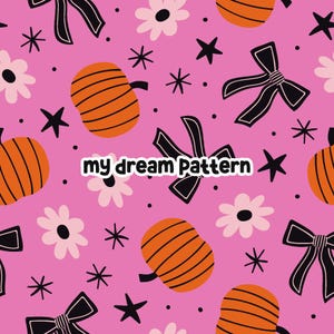 Bows Halloween Seamless Pattern Coquette Halloween Seamless File Pumpkin Bows Digital Pattern.