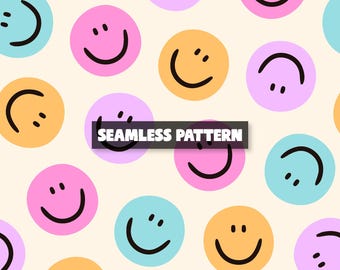 Kleurrijk naadloos patroon met glimlach (digitale download)