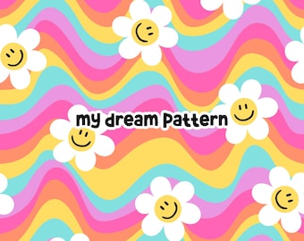Smiley Daisy Groovy Seamless Pattern Floral Smile Retro Seamless File Smile Groovy Seamless Pattern