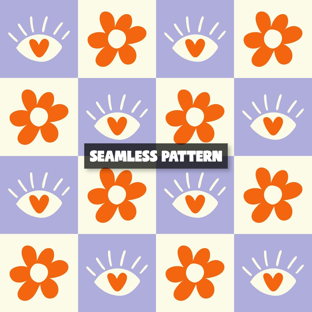 Retro Daisy Checkered Seamless Pattern – Eyes Daisy Digital Paper. - Etsy