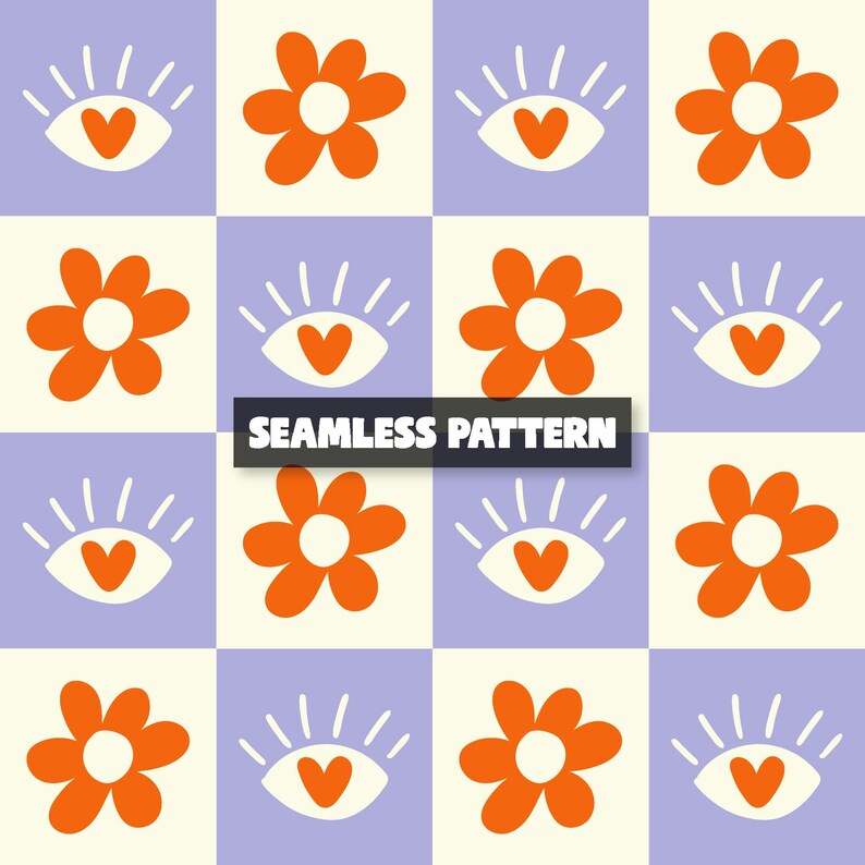 Retro Daisy Checkered Seamless Pattern – Eyes Daisy Digital Paper. - Etsy