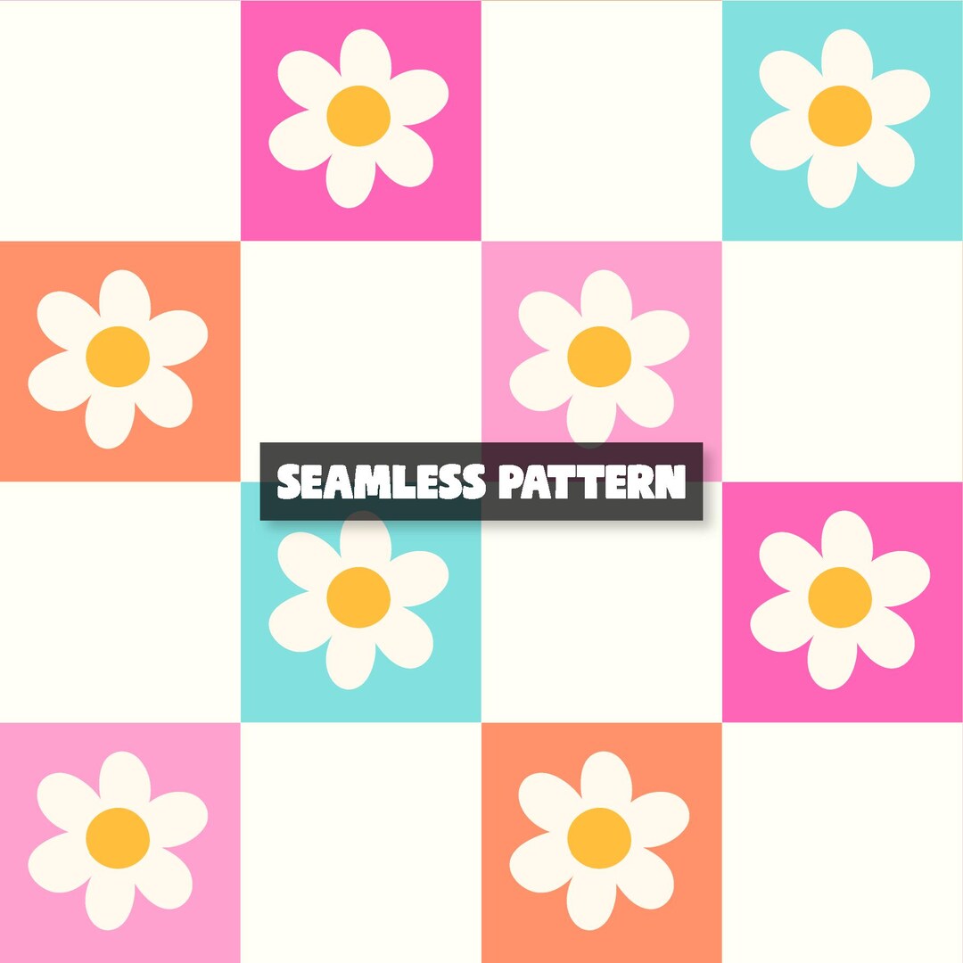 Retro Daisy Checkered Seamless Pattern – Floral Checkered Seamless File ...