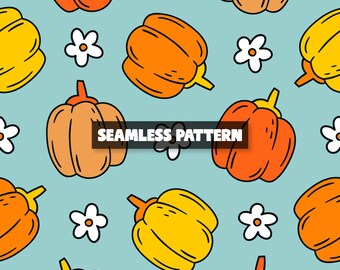 Floral Pumpkin Seamless Pattern, Fall Theme (Digital Download)